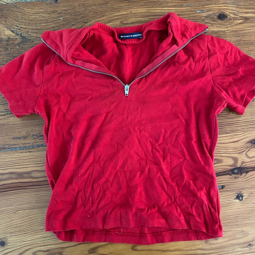 brandy melville red collar cropped shirt
